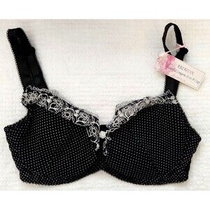 KEIA Pink Women's Bra 36F Underwire Black White Polka Dots Floral Lace NEW